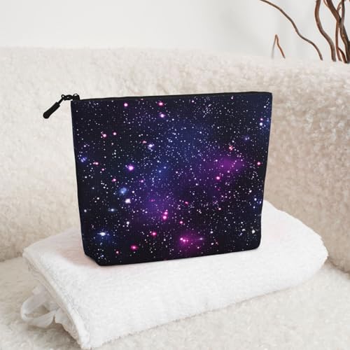 Starry Night Sky Fake Hemp Makeup Bag Travel Bags Toiletry Pouch With Zipper 9.45 X 6.7 In - color: Starry Night Sky