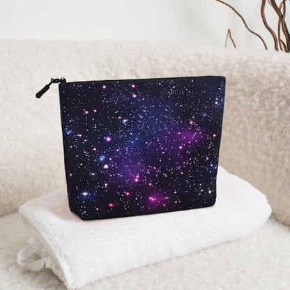 Starry Night Sky Fake Hemp Makeup Bag Travel Bags Toiletry Pouch With Zipper 9.45 X 6.7 In - color: Starry Night Sky