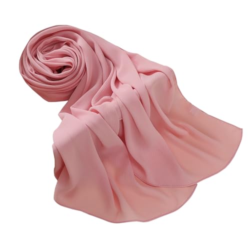 Premium Long Crinkle Chiffon Hijab Scarf for Women, Very Soft Muslim Head Scarfs - color: Crystal Pink