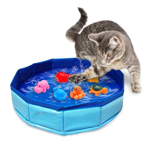 Eelexa Portable Cat Pool Toy with 6 Fish-Shaped Water Toys, Interactive Splash-Proof Indoor Cat Toys for Boredom Relief, Self-Play Cat Pool for Bored Cats, Easy Fill & Drain Design - color: Cat Pool Toys