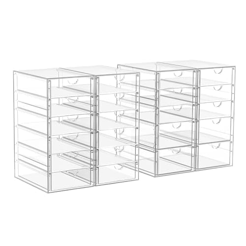 ARSTPEOE 22-Drawer Acrylic Storage & Makeup Organizer for Desk, Bath | Smooth-glide drawers, clear acrylic, stackable, dustproof, wipe-clean, for lipsticks, lip glosses, blushes, pen - size: 22 Drawers