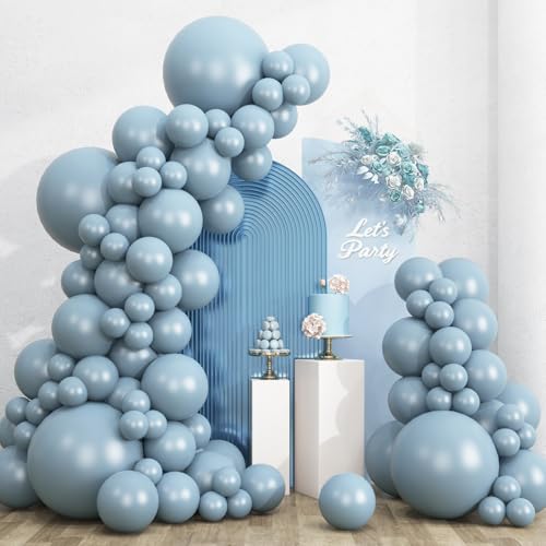 RUBFAC Dusty Blue Balloons Different Sizes 135pcs for Birthday Arch - color: Haze Blue