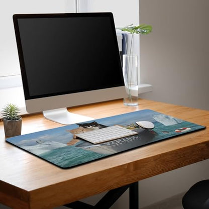 XXL Mouse Pad - Funny Cats Desktop Computer Mat, Large Desk Pads, Non-Slip Rubber Base Waterproof with Stitched Edges, 35.4" X 15.7" for Work/Game/Office/Home - color: Funny Cats