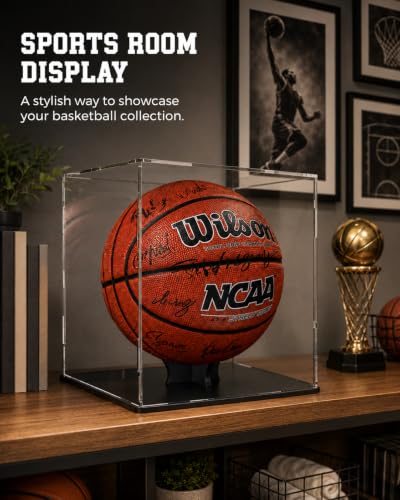 Basketball Display Case Stand,Clear Acrylic Display Case for Action Figures Toys Collectibles,Soccer Ball ,Need self-Assembly(9.8x9.8x11inch;25x25x28cm) - size: Basketball