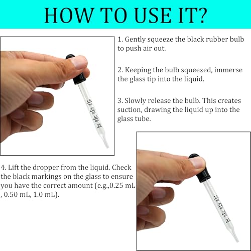 AOMI Glass Eye Dropper for Oils, 10pcs 1ml Glass Dropping Pipettes for Essential Oil, Lab, Medicine, Crafts or Transferring Other Liquid with Rubber Head, Straight Tube with Measurement