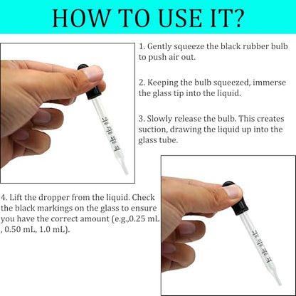 AOMI Glass Eye Dropper for Oils, 10pcs 1ml Glass Dropping Pipettes for Essential Oil, Lab, Medicine, Crafts or Transferring Other Liquid with Rubber Head, Straight Tube with Measurement