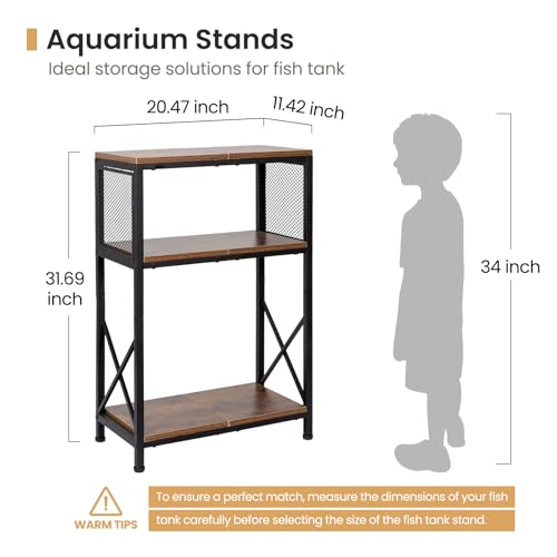 SwaaVee Fish Tank Stand, 10 Gallon Aquarium Stand, 3-Tier Metal Storage Shelf, 20.47"×11.42"×31.69" Heavy Duty Terrarium Stand for Home Office Fish Tank Shelf, Rustic Brown - color: Rustic Brown