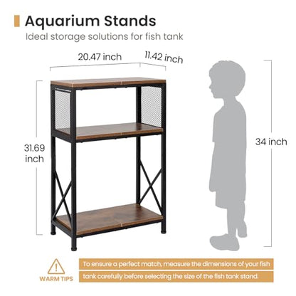 SwaaVee Fish Tank Stand, 10 Gallon Aquarium Stand, 3-Tier Metal Storage Shelf, 20.47"×11.42"×31.69" Heavy Duty Terrarium Stand for Home Office Fish Tank Shelf, Rustic Brown - color: Rustic Brown