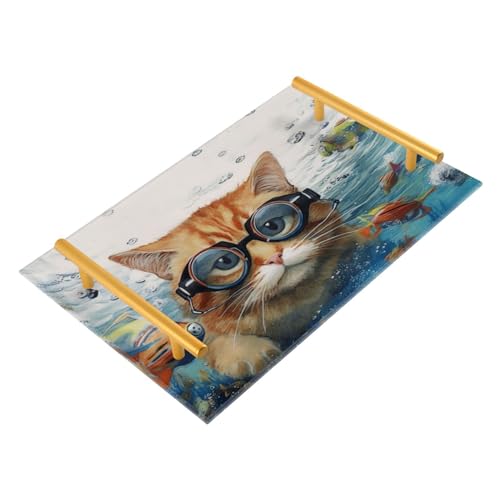 Cat Fish Vanity Tray,Bathroom Tray,Jewelry Storage Dresser Tray Kitchen Sink Toilet Tank Tray Organizer for Candle Plant Perfume Shampoo Towel Home Decor 7.87 * 11.81in 2011086