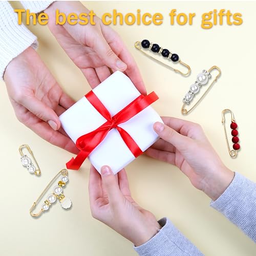 Pearl Brooches and Pins for Women, 10PCS safety pins for clothes, Multi-Style Adjustable Pant Waist Tightener with Beads, Anti-Slip Clothes Pins, Clothing Fixer Brooch for Secure Fit