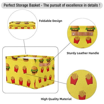 Storage Basket Burger Fries Storage Bins with Handles Polyester Storage Boxes Collapsible Nursery Baskets for Bathroom Living Room,2 Pack - size: 2 Pack