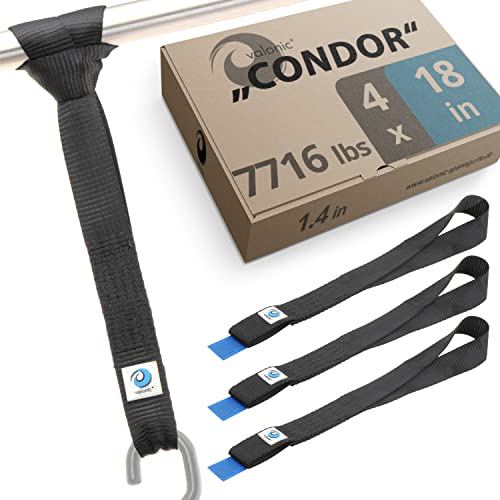 valonic Condor - Soft Loop tie Down Straps Heavy Duty - 4 Pack, 7716lbs, 1.4" x 18", Double Stitched, Black - for Motorcycle Handlebar