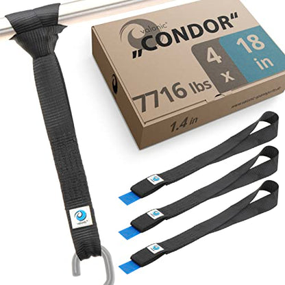 valonic Condor - Soft Loop tie Down Straps Heavy Duty - 4 Pack, 7716lbs, 1.4" x 18", Double Stitched, Black - for Motorcycle Handlebar