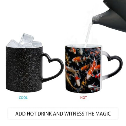 Japan Fancy Koi Carp Fishes Color Changing Cup for Men And Women,Coffee Mug with Large Handles,Tea Cup for Americano,Mocha,Milk,Latte