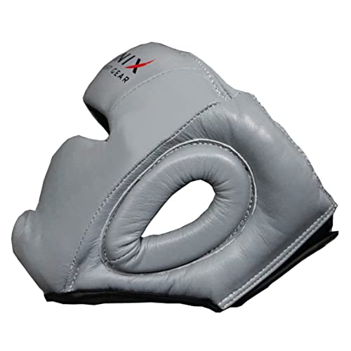 Flight Headgear w/Cheek and Chin Support, Leather Sparring Headgear, Boxing, MMA, Muay Thai Kickboxing, Mixed Martial Arts, UFC - color: Grey, size: Small