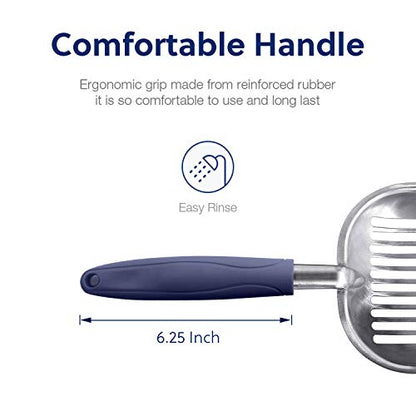 Cat Litter Scoop, Aluminum Alloy Sifter, Kitty Metal Scooper, Deep Shovel, Long Handle, Poop Sifting, Kitten Pooper Lifter, Durable, Heavy Duty, for Litter Box - color: FLAT Aluminum \ #01 Blue Handle, size: Large