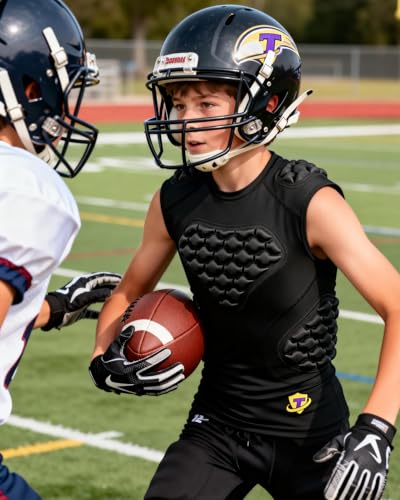 Youth Padded Compression Shirt Vest Rib Chest Protector Football Baseball - color: Black-white, size: X-Large