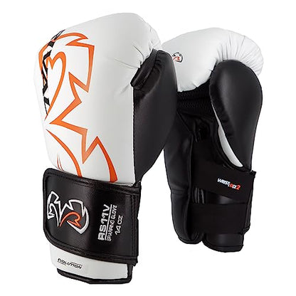 RIVAL Boxing RS11V Evolution Sparring Gloves, Extra-Thick 2” Padding, V-Strap Wrist Lock 2 System, Large Hand Compartment, and 15 Degree Angle Cuff - color: White, size: 14 oz.