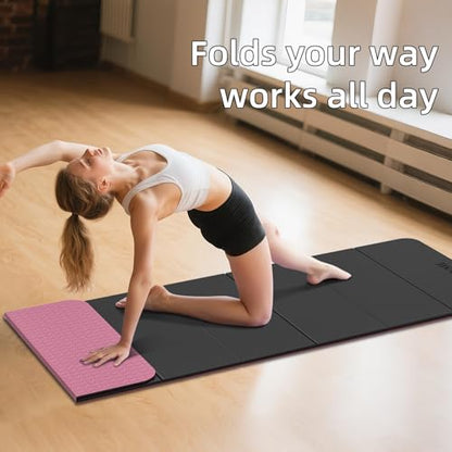 LVME Foldable Yoga Mat, 71"x24"x1/3" Thick, Non Slip Exercise Mat | SGS Certified POE, Fitness Travel Mat, Easy To Store, Foldable for Exercise, Yoga, Pilates, Home Workouts - color: Obsidian Black+Crimson