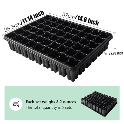RooTrimmer 54 Cell Seed Starter Trays, 2.8" Deep Plug Tray Seedling for TD377 Nursery Tray, Super Thick Reusable Trays for Easy Transplantation (11.14inch ×14.6 inch, 5-Pack) - size: 54 Cells Plug Tray-5P
