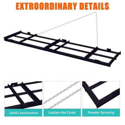 4 FT Drag Harrow Driveway Grader with 6 FT Chain, Heavy Duty Driveway Drag, Tow Behind Lawn Rake for ATV, UTV, Tractor, Mower, Lawn Leveling Tool Gravel, Sand, Soil, Hay, Black - size: 4 FT