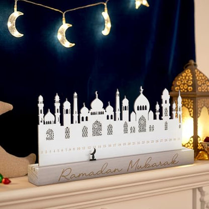 Leinuosen Ramadan Wooden Countdown Calendar Eid Mubarak Ramadan Mubarak Advent Calendar Eid Islamic Countdown Table Decoration for Muslim Festivities Decoration Gift(Modern) - style: Modern