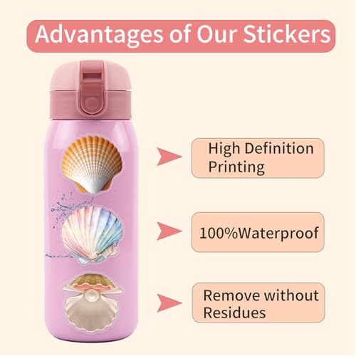 60PCS Cartoon Conch Stickers Funny Sea Shell Stickers for Kids Teens Cute Clamshell Pearls Sticker for Water Bottles Laptop Luggage Phone, PET Transparent Waterproof Decals Kids Sticker (Conch-C) - color: Conch-c