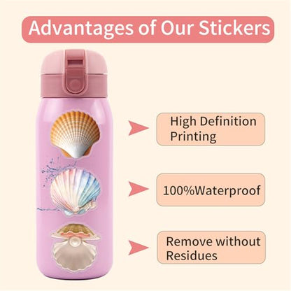 60PCS Cartoon Conch Stickers Funny Sea Shell Stickers for Kids Teens Cute Clamshell Pearls Sticker for Water Bottles Laptop Luggage Phone, PET Transparent Waterproof Decals Kids Sticker (Conch-C) - color: Conch-c