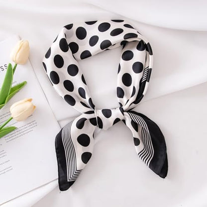 1950s 27.5 Inch Polka Dots Silk Head Scarf for Women Satin Hair Neck Scarf Wrap Lightweight Bandana
