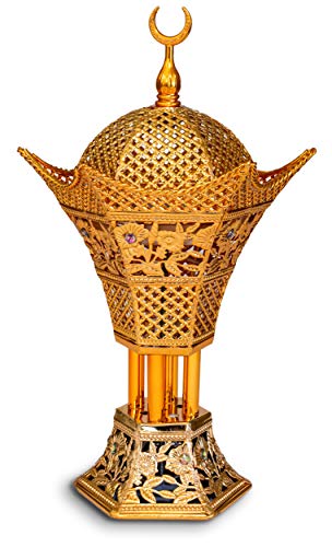 AM Bakhoor Charcoal Incense Burner – Luxury Gold Frankincense Resin Burner for Oud, Bakhoor, Incense Sticks & Cones – Decorative Metal Holder with Removable Lid & Safe Flame Control (Gold) - color: Gold