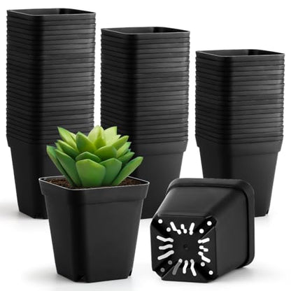 80 Pcs Nursery Pots 4 Inch, Plastic Seed Starting Pot with Drainage Holes, Sturdy Seedling pots for Planting, Succulents, Transplanting, Cuttings (Black) - color: Black, size: 4 Inch-80P