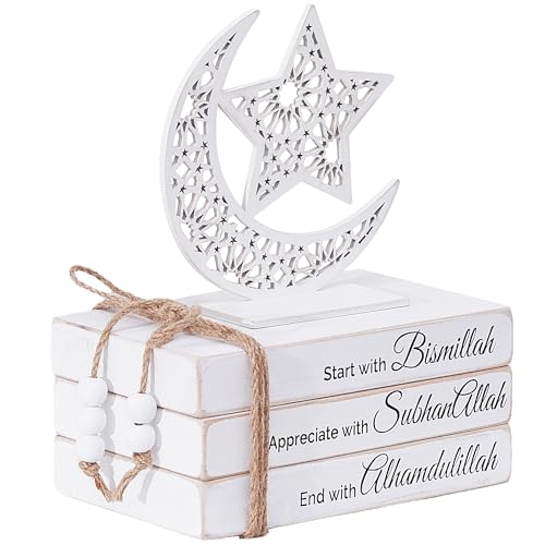 Islamic Wooden Faux Book Set with Moon Star decor, ramadan decorations for home, Great Islamic decor and Eid decorations for home & Mosque. Ramadan gifts idea, eid al adha decorations, Islamic gift
