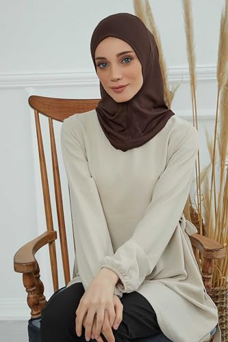 Aisha's Design Instant Turban 95% Cotton Head Scarf Headwear Combed Cotton Ninja Cap, Slip on Jersey Hijab - color: Brown