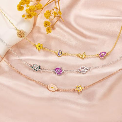 AILIN Personalized 1-8 Birth Flowers Necklaces For Women 925 Sterling Silver/Stainless Steel Dainty Custom Sideway Necklace For Mom Family Birthday Gifts For Mother Grandma