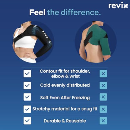 REVIX Arm Shoulder Ice Pack Wrap for Pitchers, Reusable Gel Cold Compression Therapy for Shoulder Throwing Recovery & Athletes, Elbow Ice Sleeve for Volleyball Player, Post-Workout Muscle Relief - style: Standard