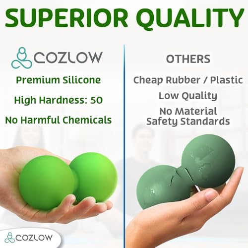 COZLOW Peanut Massage Ball - Deep Tissue Therapy, Pain Relief - Jade Green | Cozlow 5" double lacrosse silicone massage ball, trigger point roller for mobility, acupressure tool for myofascial release - color: Jade Green