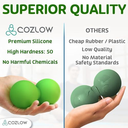 COZLOW Peanut Massage Ball - Deep Tissue Therapy, Pain Relief - Jade Green | Cozlow 5" double lacrosse silicone massage ball, trigger point roller for mobility, acupressure tool for myofascial release - color: Jade Green