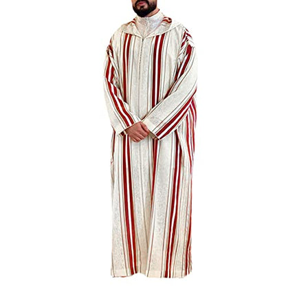Thobe for Men,Arabic Clothing Men Djellaba Kaftan Middle East Caftan Casual Hooded Striped Robe Jubba Thobe - size: XX-Large