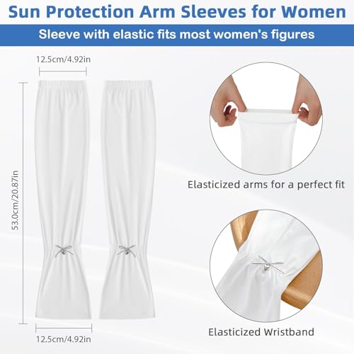 White UV Sun Protection Arm Sleeves for Women, Cooling Sleeves Long Women for Outdoor Driving Cycling