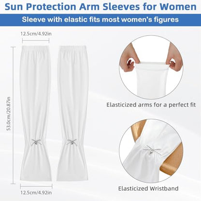 White UV Sun Protection Arm Sleeves for Women, Cooling Sleeves Long Women for Outdoor Driving Cycling