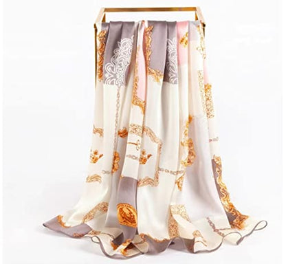 ANDANTINO 100% Silk Long Scarf-Women Large Oblong Shawls with Gift Packed - color: Chains-pink&gray