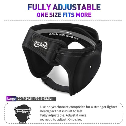 Gelozid Adjustable Wrestling Headgear for BJJ, MMA Grappling and Training, Ear Guard and Cauliflower Protection Helmet - color: Black