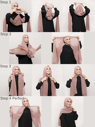 Instant Chiffon Hijab Set 3-in-1 Hijabs Scarf with Built-in Magnets and Undercap Head Wraps with Modal Cap - color: Coffee 2#