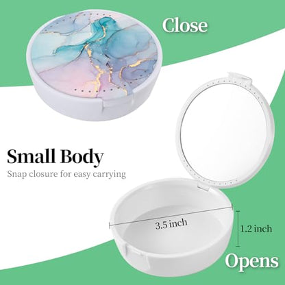 Retainer Case, Denture & Orthodontic Aligner Case With Mirror & Ventilation, Blue Marble - color: Blue Marble