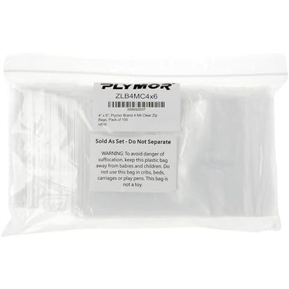 Plymor 4 x 6 inch, 4 Mil Zipper Reclosable Bags (Case of 1,000) | Heavy-duty plastic for hardware, crafts, beads, jewelry, cosmetics, candy, snacks & small parts - size: 4" x 6" (1,000 Count)