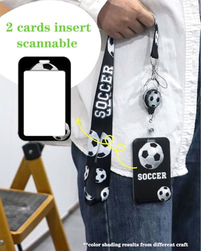 Soccer Lanyard with ID Badge Holder Sports Neck Strap Lanyard for Keys with Retractable Badge Reel Clip - color: Soccer
