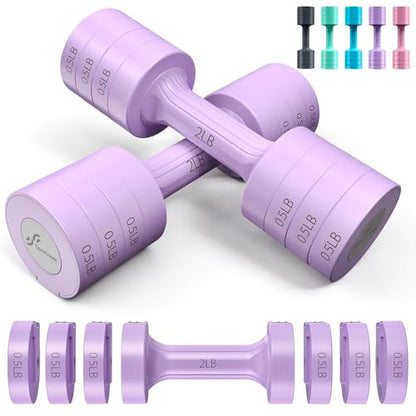 Sportneer Adjustable Dumbbells Hand Weights Set: 5 lb Dumbbell Set of 2 Each 2lb 3lb 4lb 5lb Free Weights Fast Adjust Weight 4 In 1 Weights Dumbbells Set for Women Men Home Gym Exercise Training - color: Purple