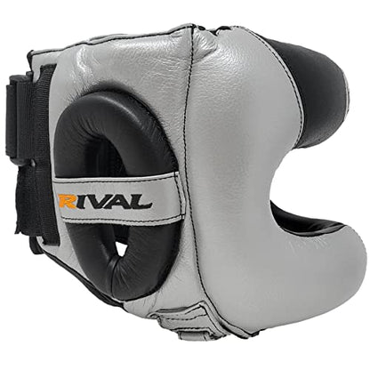 RIVAL Boxing RHGFS3 Face-Saver Sparring Headgear - Wide Eye Opening, Premium Leather, and Thermoplastic Inner Frame - color: Silver, size: Small-Medium
