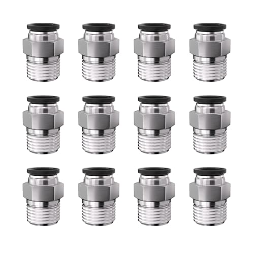 1/4" Tube OD to 1/4" NPT Thread Push to Connect Fittings,Pneumatic Quick Air Hose Fittings,Male Straight,PC-1/4-N2(12pcs) - color: Black PC, size: 1/4"OD x 1/4"NPT