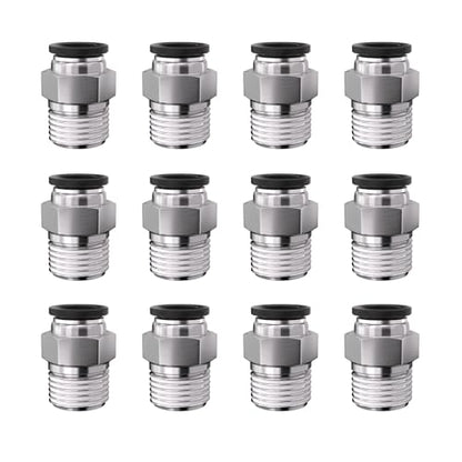 1/4" Tube OD to 1/4" NPT Thread Push to Connect Fittings,Pneumatic Quick Air Hose Fittings,Male Straight,PC-1/4-N2(12pcs) - color: Black PC, size: 1/4"OD x 1/4"NPT